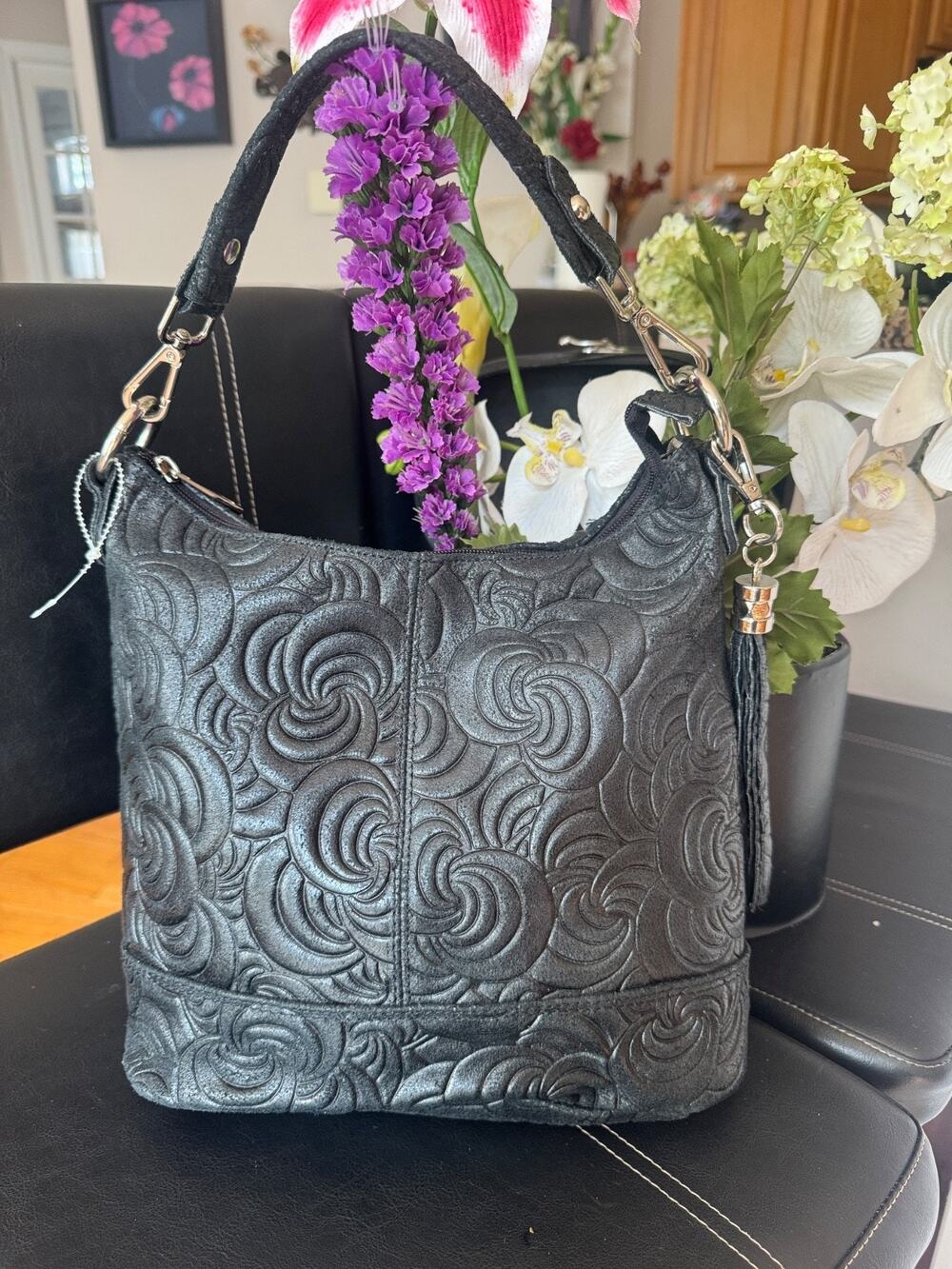 Anna Morellini Italian Leather embossed circle twirls bag (300